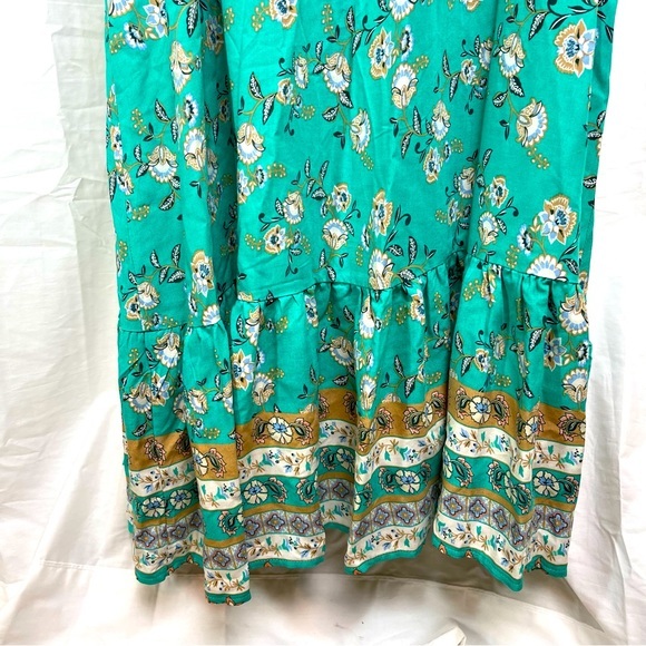 Zesica Teal Bohemian Floral Maxi Wrap Summer‎ Dress RuffleBottom Rayon Sz.Large - Picture 10 of 14